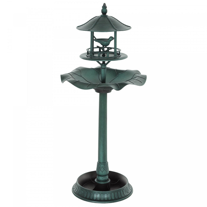 Outsunny Bain d'oiseaux de jardin 3-en-1 avec piedestal et mangeoire, vert