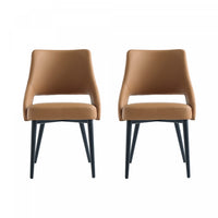 Chaise de salle a manger moderne Tremont en cuir vegetalien et metal, couleur selle - Lot de 2