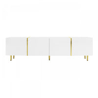  Meuble Tv Moderne Frances Avec 4 Portes, Blanc Laque Brillant