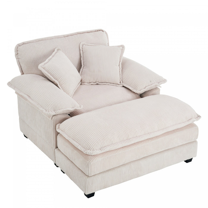 Liam Canape d'interieur moderne en velours cotele 46,9\" avec 2 coussins moelleux, Blanc
