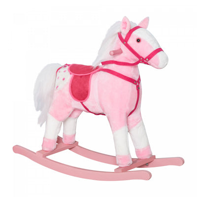 Qaba Rocking Horse Plush Pony Children Kid Ride On Toy W/ Realistic Sound (light Pink)|Qaba Cheval A Bascule En Peluche Poney Enfants Jouet Avec Son Realiste (rose Clair)