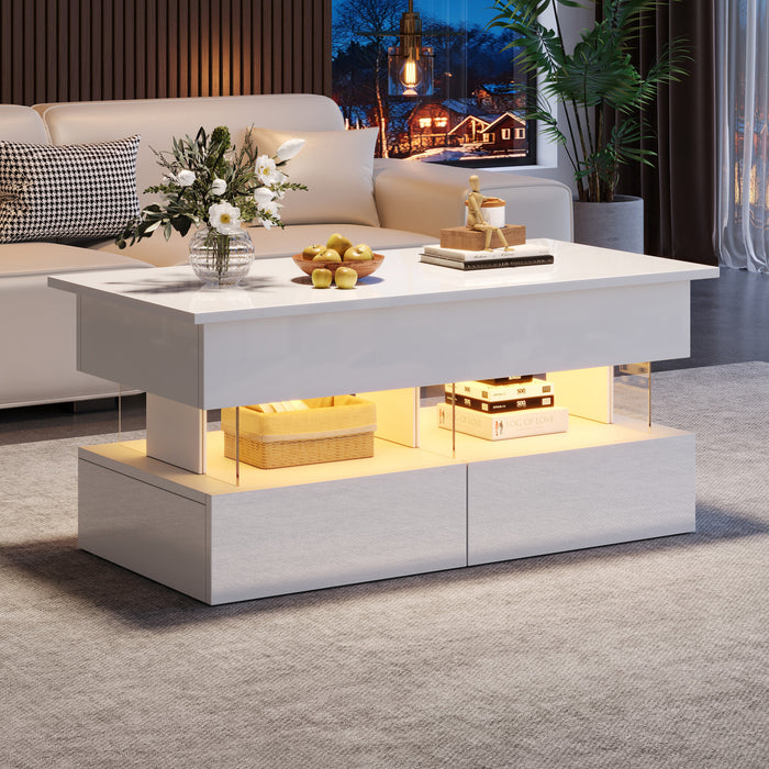 Nathan table basse relevable – table basse avec eclairage LED, blanc