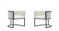  Chaise de salle a manger moderne mi-siecle cosmopolite en cuir vegetalien et metal ivoire - Lot de 2