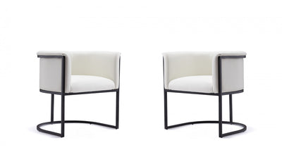 Cosmopolitan Mid-Century Modern Vegan Leather Metal Dining Chair in Ivory - Set of 2 | Chaise de salle a manger moderne mi-siecle cosmopolite en cuir vegetalien et metal ivoire - Lot de 2
