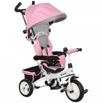 Qaba Toddler Tricycle, 6 In 1 Baby Bike Stroller With Foldable Canopy, Storage Basket, 5-point Safet|Qaba Tricycle Pour Tout-petits, Poussette De Velo 2 En 1 Pour Bebe Avec Auvent Pliable, Panier De Ra