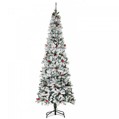 Homcom 7.5ft Snow Artificial Christmas Tree W/ Pine Cone, Red Berry|Homcom Arbre De Noel Artificiel De 7,5 Pieds 950 Branches