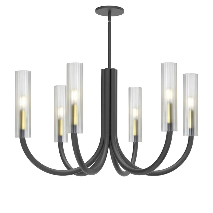Lustre Wand de Dainolite en verre givré, avec fini noir mat et laiton vieilli et 6 ampoules