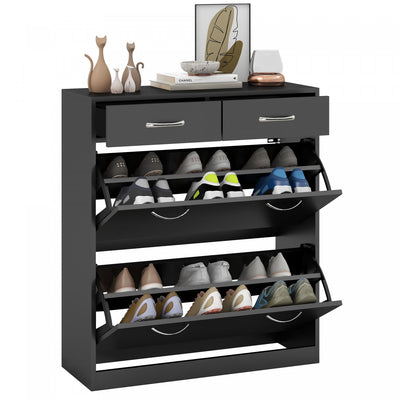 HOMCOM Entryway Shoe Cabinet with 2 Flip Drawers for 12 Pairs of Shoes