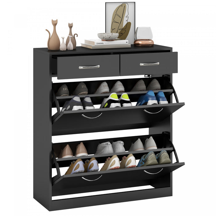 HOMCOM Meuble a chaussures avec tiroirs rabattables, noir