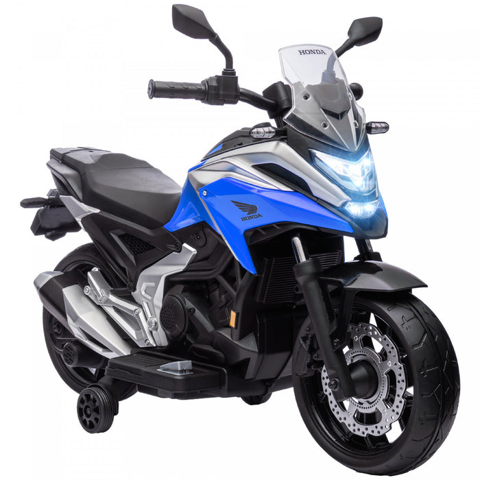 Qaba Motorcycle Electrique Honda Licensee 12v, Conduite Sur Moto A Batterie Pour Les Enfants Avec Des Phares Roues D'entrainement, Musique, Pour 3 A 6 Ans, Bleu