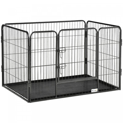 PawHut 4 Panels Dog Playpen, Heavy Duty Dog Fence, 28" H Portable Pet Playpen with Door Double Locking Latches, No Leaking Tray for Indoor Outdoor Backyard Garden, Grey