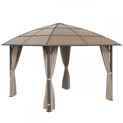 Outsunny 10 X 10ft Hardtop Gazebo With uv60+ Polycarbonate Roof & Curtains|Outsunny Tonnelle A Toit Rigide 10 X 10 Pi En Polycarbonate Uv60+, Kaki