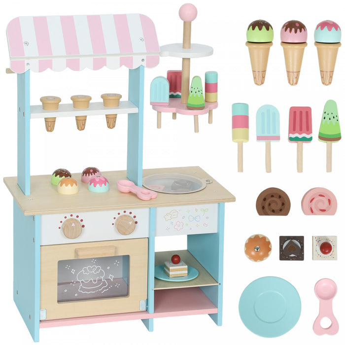 Magasin de glaces en bois Qaba, epicerie d'imitation avec nourriture et four pour enfants, comptoir de desserts pour garcons et filles de 3 ans et plus
