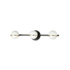Lumière de coiffeuse Sofia de Dainolite en verre blanc opale, avec fini noir mat et laiton vieilli, et 3 ampoules
