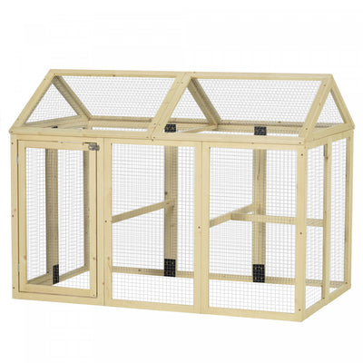 Pawhut Chicken Run, Wooden Large Chicken Coop with 3 Perches and 2 Doors, Outdoor Poultry Cage for Backyard, Farm, for 1-3 Poultry, Rabbits, Ducks, 55" x 35" x 42"