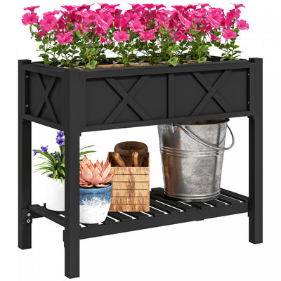 Outsunny Wooden Raised Planter Box, Flower Bed, 34" X 18" X 30", Black