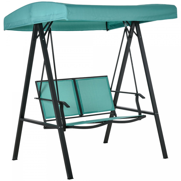 Outsunny Balancelle De Jardin Pour 2 Personnes Avec Abat-jour Reglable, Sieges En Maille Respirante Et Cadre En Acier Pour Jardin, Piscine, Arriere-cour, Bleu