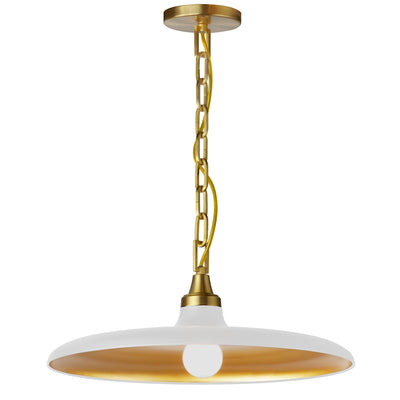 Dainolite Quentin 1 Light Pendant Aged Brass Matte White/Gold Shade Lamp|Luminaire suspendu Quentin de Dainolite avec abat-jour blanc mat et doré, fini laiton vieilli et 1 ampoule