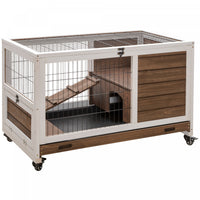 Pawhut Cage D'interieur En Bois Pour Lapins Habitat De Cage Sureleve Avec Bac Anti-fuite, Parcours F