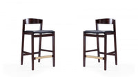 Tabouret de comptoir en bois rembourre style Klismos mi-siecle moderne noir - Lot de 2