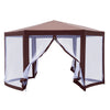 Outsunny 13' X 11' Hexagonal Garden Gazebo Patio Party Outdoor Canopy Tent Sun Shelter Moustiquaire Porte Zippee Marron