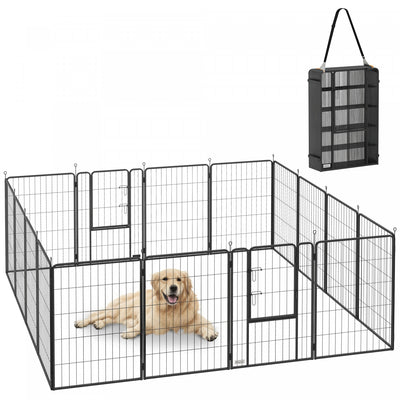 PawHut 16 Panels Dog Playpen, 27" W x 39.5" H Portable Heavy Duty Pet Fence with Door & Strap for Indoor Outdoor Backyard Garden, Foldable Puppy Pet Pen for Large Dogs