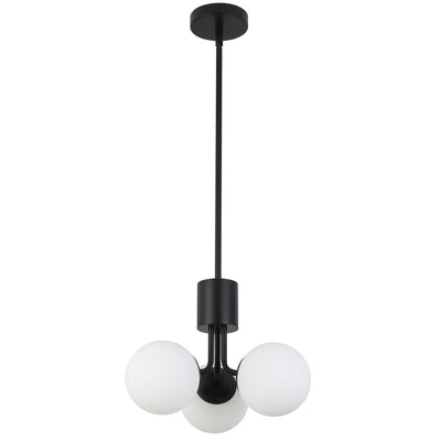 Dainolite Amanda 3 Light Pendant Matte Black White Opal Glass Lamp|Luminaire suspendu Amanda de Dainolite en verre blanc opale, avec fini noir mat et 3 ampoules