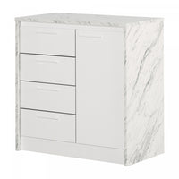  Îlot de cuisine compact Myro avec rangement - imitation de marbre blanc et blanc
