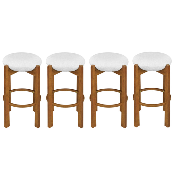 Olivia – Lot de 4 tabourets de bar d’interieur en bois d’hevea avec assise ronde, structure durable et revetement en tissu