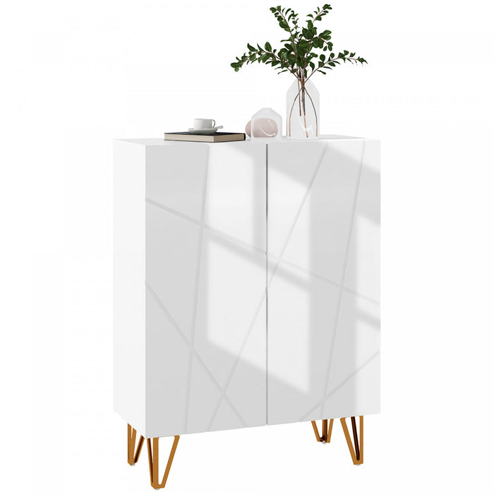 HOMCOM Meuble a chaussures, meuble de rangement haute brillance, blanc