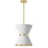 Luminaire suspendu Caterine de Dainolite de 12 po de diamètre, avec abat-jour blanc, anneau argenté, fini laiton vieilli et 1 ampoule