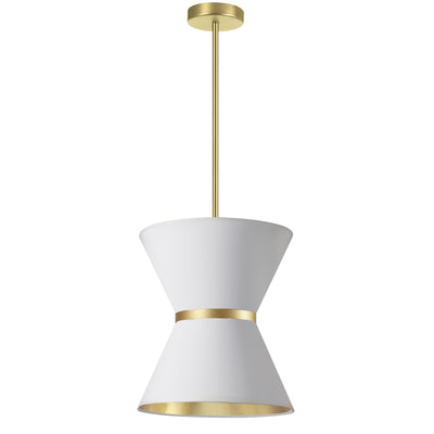 Dainolite Caterine 1 Light Pendant 12" Dia Aged Brass Finish Gold Ring/White Shade Lamp|Luminaire suspendu Caterine de Dainolite de 12 po de diamètre, avec abat-jour blanc, anneau argenté, fini laiton vieilli et 1 ampoule