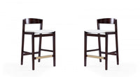 Tabouret de comptoir en bois rembourre ivoire style Klismos mi-siecle moderne - Lot de 2