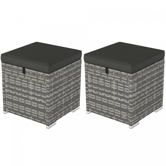 Outsunny Ottoman d'exterieur en osier 2 pieces avec rangement, Gris Fonce