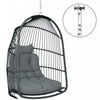 Fauteuil œuf suspendu Outsunny, fauteuil de jardin pliable en rotin, gris fonce