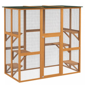 Pawhut Grand Enclos Exterieur Pour Chat, Terrasse En Bois Pour Chat Avec 6 Plates-formes Equilibrees Et Toit En Asphalte, 71
