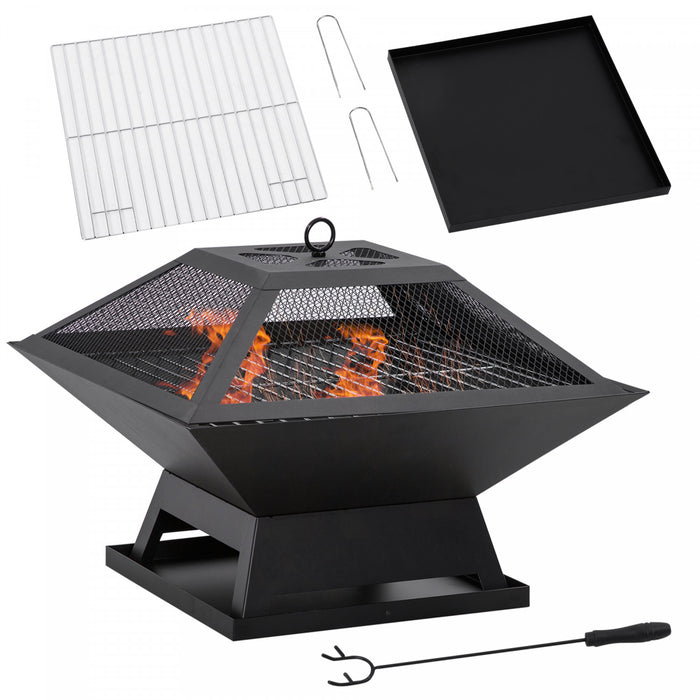 Outsunny Foyer exterieur, foyer a bois avec grill, pare-etincelles