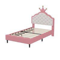  Lily Lit de Princesse Fantaisie Couronne Elegante avec Tete de Lit en Cuir PU Capitonne, Taille Twin