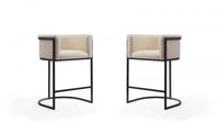  Tabouret de comptoir moderne du milieu du siecle en metal et tissu creme Cosmopolitan - Lot de 2