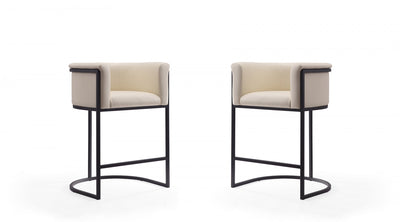 Cosmopolitan Mid-Century Modern Metal Upholstered Counter Stool in Cream - Set of 2 Bar Stool | Tabouret de comptoir moderne du milieu du siecle en metal et tissu creme Cosmopolitan - Lot de 2