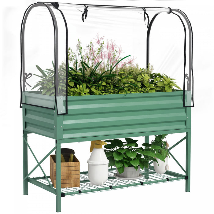 Outsunny Jardiniere Surelevee en Metal avec Housse, Vert fonce