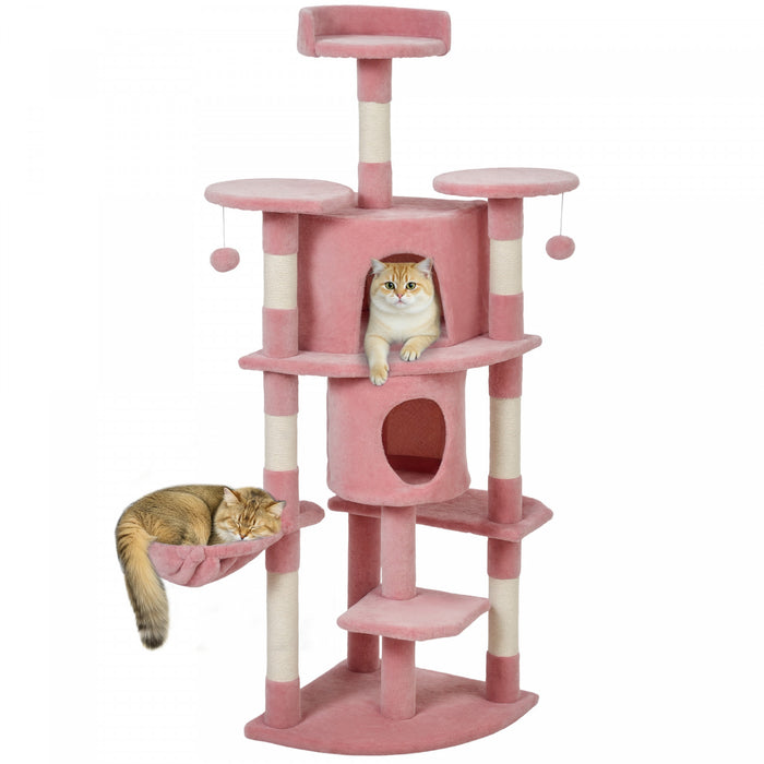 Arbre a chat de 62 pouces avec poteau a griffer pour chats d'interieur, rose