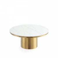 Table basse Glenn Modern Glam avec plateau en pierre frittee, finition or