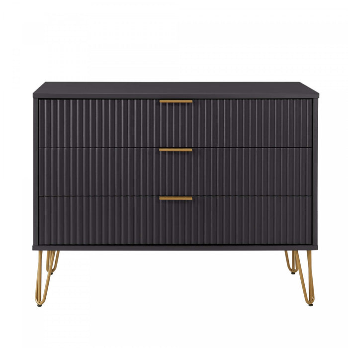Commode Dumbo Moderne 35\" a Cannelures en Noir (3 Tiroirs)