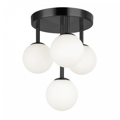 Dainolite Megallan 4 Light Flush Mount Matte Black White Opal Glass Lamp|Plafonnier affleuré Megallan de Dainolite en verre blanc opale, avec fini noir mat et 4 ampoules
