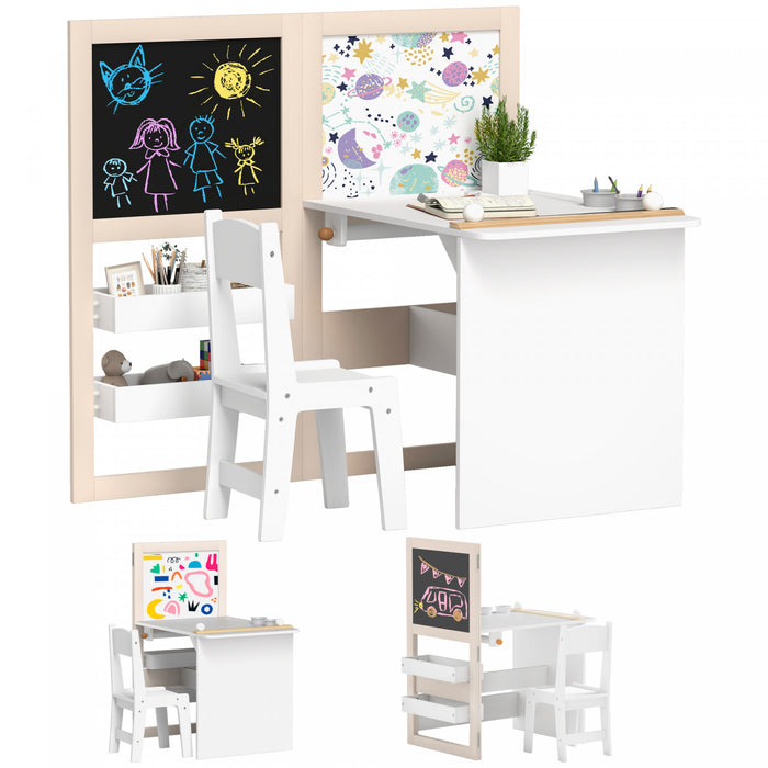 Qaba Ensemble Table Et Chaise Pour Enfant Avec Chevalet Pliable Et Etageres