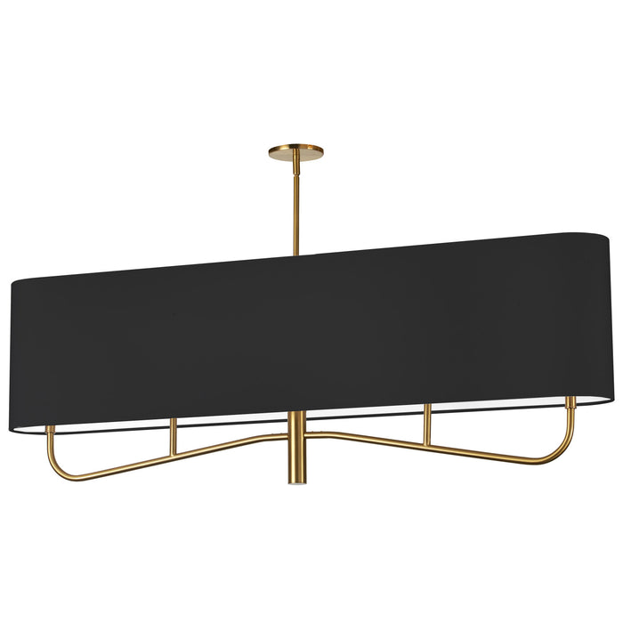 Lustre horizontal Eleanor de Dainolite avec abat-jour noir et blanc, avec fini laiton vieilli et 4 ampoules