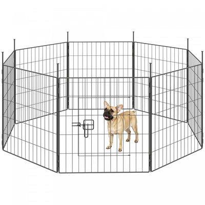 PawHut Dog Playpen 23.6" High, 8 Panels Dog Fence Folding Indoor Outdoor Pet Playpen with Door, Portable Pet Pen with Ground Stakes for Yard, Camping, for Small Breeds and Puppy