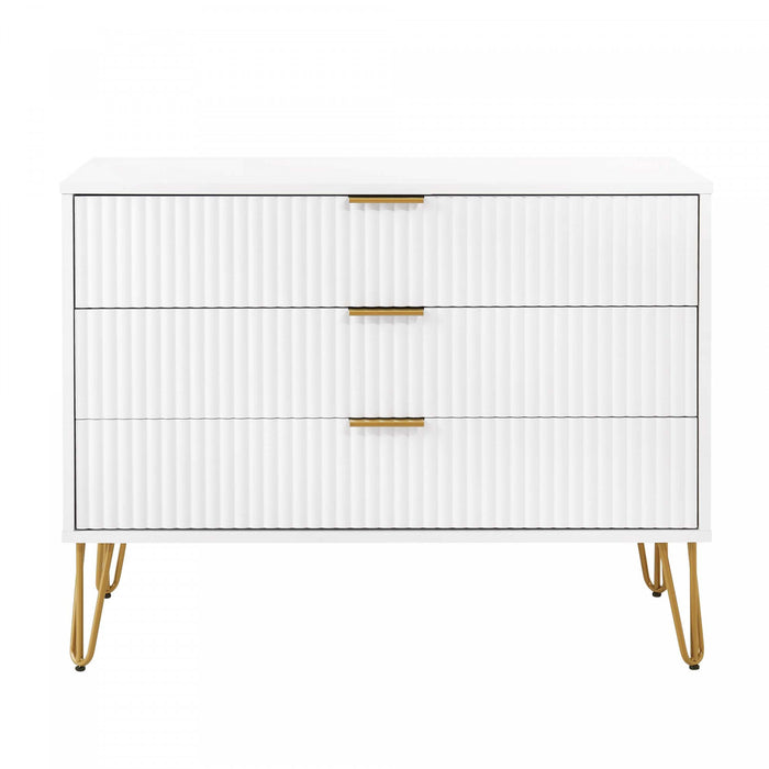 Commode Dumbo Moderne 35\" a Rainures en Blanc (3 Tiroirs)