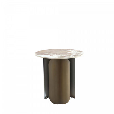 Monica Modern Glam Sintered Stone Top End Table in Bronze | Table d’appoint moderne Monica en bronze avec plateau en pierre frittee
